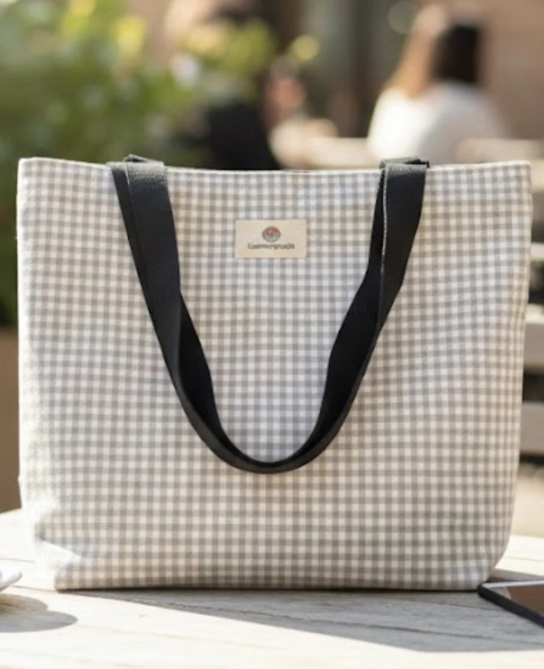 Bolso Tote a Cuadros Gris: - Imagen 4