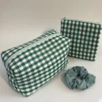 Pack Neceser Acolchado Vichy Verde y Blanco - 3 Piezas a Juego