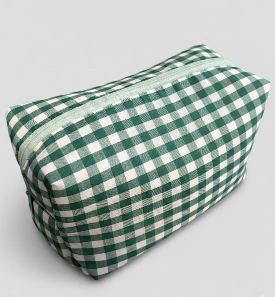 Pack Neceser Acolchado Vichy Verde y Blanco - 3 Piezas a Juego - Imagen 2
