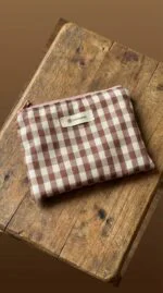 Totebag y Neceser a Juego - Vichy marrón con asas rosas - Imagen 3