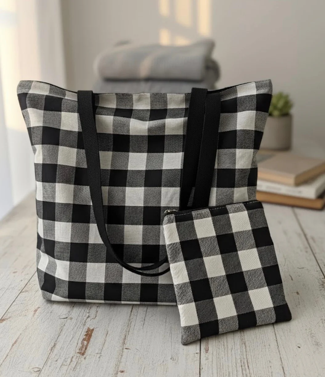 Bolsa Totebag y neceser ( cuadro blanco y negro) - Imagen 4