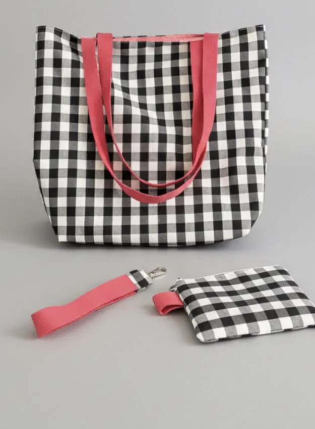 Pack Totebag Vichy naranja con accesorios - Imagen 2