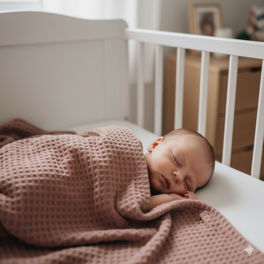 bebe con manta tela wafle