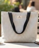 Bolso Tote a Cuadros Gris: