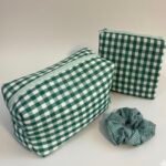 Pack Neceser Acolchado Vichy Verde y Blanco - 3 Piezas a Juego