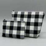 Neceser Acolchado Vichy Blanco y Negro - Pack 2 Tamaños con Cremallera Lila